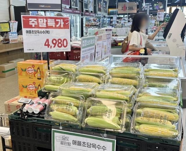 이마트에브리데이 한 매장에 이색 인기 농산물인 초당옥수수가 진열돼 있다 사진이마트