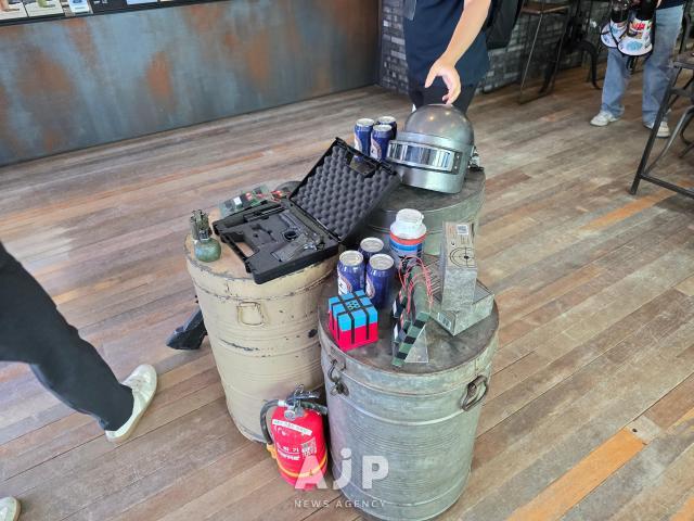 PUBG themed art installations inside Kraftons PUBG Seongsu cafe July 10 2025 AJP Kim Dong-young