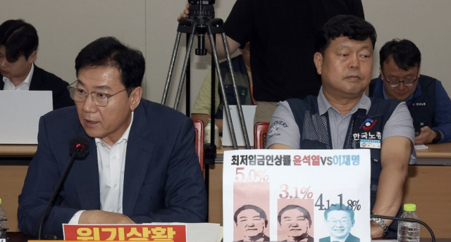 최저임금위원회 사용자위원인 류기정 한국경영자총협회 전무왼쪽가 10일 정부세종청사에서 열린 최저임금위원회 제12차 전원회의에서 발언하고 있다 사진연합뉴스