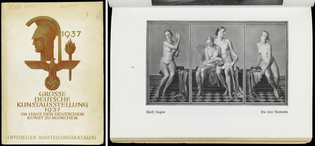 위대한 독일 미술전 전시 도록 앞표지왼쪽와 7쪽오른쪽 1937년 독일서 출판 사진런던 빅토리아 앤드 앨버트 박물관
