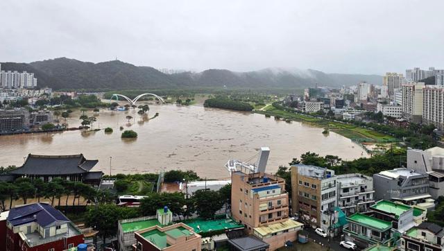 19일 오전 울산에 많은 비가 내리면서 태화강이 불어 난 모습 사진은 기사와 직접적인 관련없음 사진연합뉴스