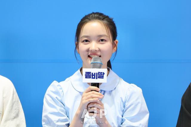 Actress Choi Yu-ri speaks during a press event for My Daughter is a Zombie at Megabox COEX in southern Seoul on July 21 2025 AJP Han Jun-gu