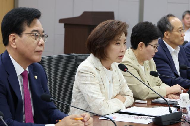 국민의힘 나경원 의원이 11일 서울 여의도 국회 의원회관에서 열린 한미 통상협상 카운트다운 관세전쟁 속 대한민국 국익을 위한 산업계-국회 긴급 토론회에서 발언하고 있다 사진연합뉴스