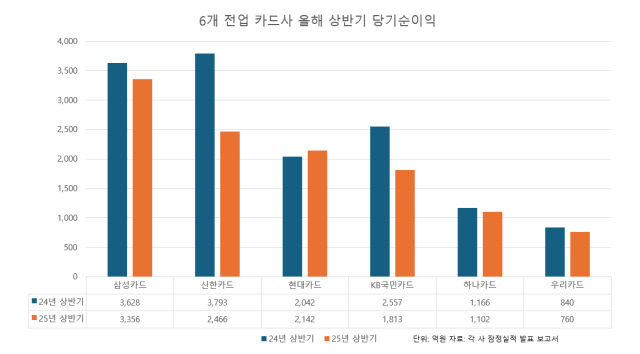 6개 전업 카드사 올해 상반기 당기순이익 통계 사진방예준 기자