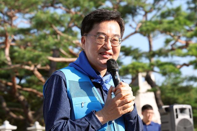 28일 오전 파주 임진각에서 열린 통일걷기 행사에서 김동연 경기도지사가 인사말을 하고 있다 사진경기도