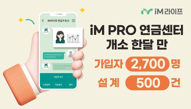 iM라이프가 지난달 2일 공식 개소한 iM PRO 연금센터의 가입자·누적 연금 설계 건수가 2700명·500건을 돌파했다 사진은 관련 포스터 사진iM라이프