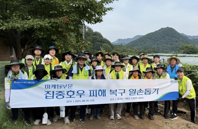 NH농협손해보험이 지난 1일 집중호우로 피해를 입은 경기 가평 지역에서 수해 복구 활동을 실시했다 사진NH농협손해보험