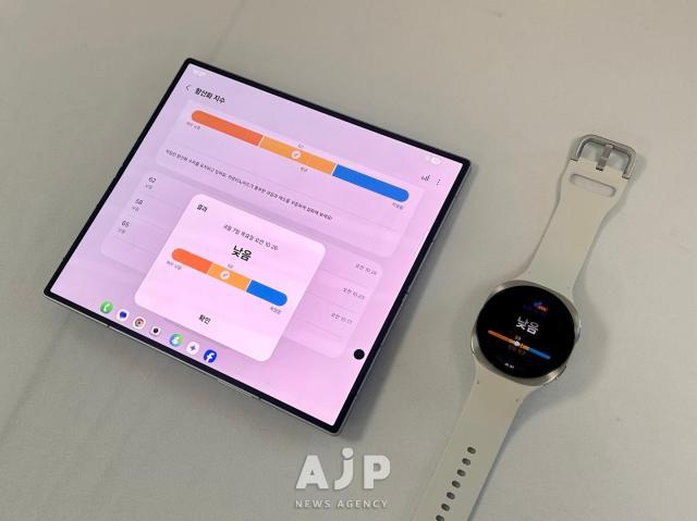 Galaxy Watch8 series measuring this journalists antioxidant index and syncing with smartphone AJP Candice Kim