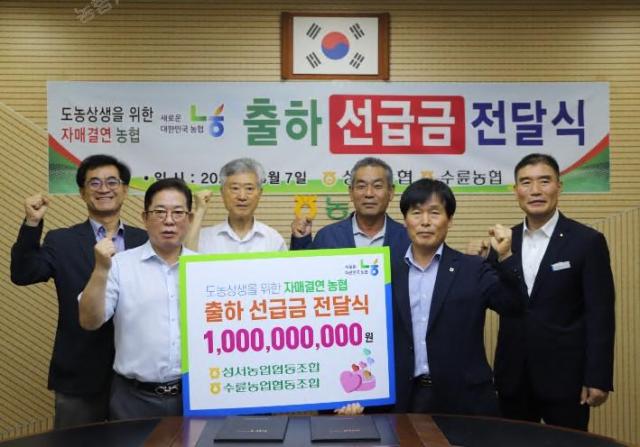 대구 성서농협 김동배 조합장좌은 경북 성주군 수륜농협 이규현 조합장에서 ‘도농 상생 1도都 3농農 운동’의 목적으로 수륜농협과 자매결연을 하였다 사진대구농협