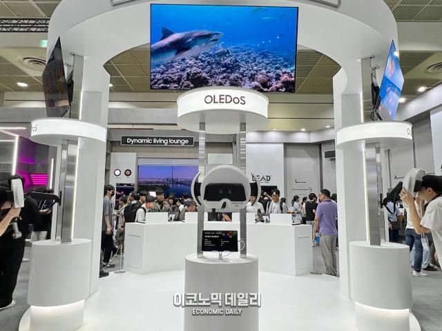 지난 79일 코엑스에서 개최된 2025 한국디스플레이산업전시회에 방문한 관람객들이 전시를 체험하고 있는 모습이다 사진정보운 기자