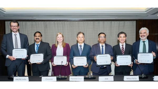 Participants at the joint research agreement ceremony in Singapore on August 7 From left Mikael Hobbs VP of Sales  Marketing BHP Group Arvind Bodhankar Chief Sustainability Officer AMNS India Alice Fletcher VP of Business Development Chevron Kim Yong‑hee head of the Process Research Center Hyundai Steel Prabodha Acharya Group Chief Sustainability Officer JSW Group Ken Yasuhara senior executive Board member with a climate and sustainability role at Mitsui  Co and Yan Kwok head of climate change Hatch  Courtesy of Hyundai Steel