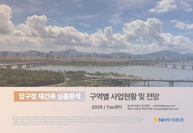 NH투자증권은 압구정 재건축 심층분석-구역별 사업현황 및 전망 보고서를 발간했다사진NH투자증권