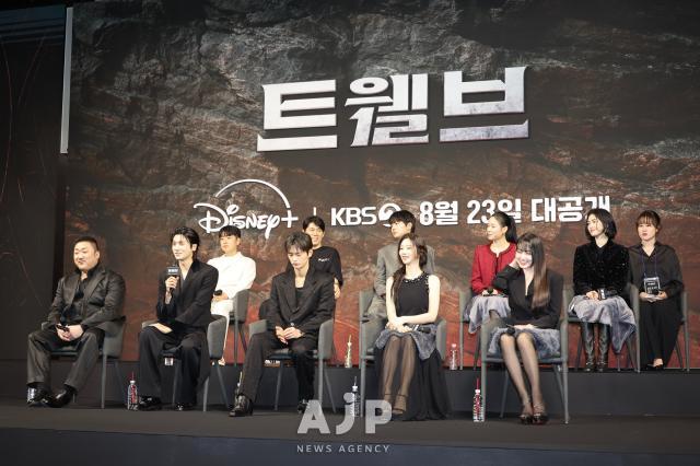 From bottom left counterclockwise Ma-Dong-seok Park Hyung-sik Seo In-guk Lee Joo-been Kang Mi-na translator Regina Lei Ahn Ji-hye Sung Yu-been director Kang Dae-kyu and director Han Yun-seon AJP Han Jun-gu