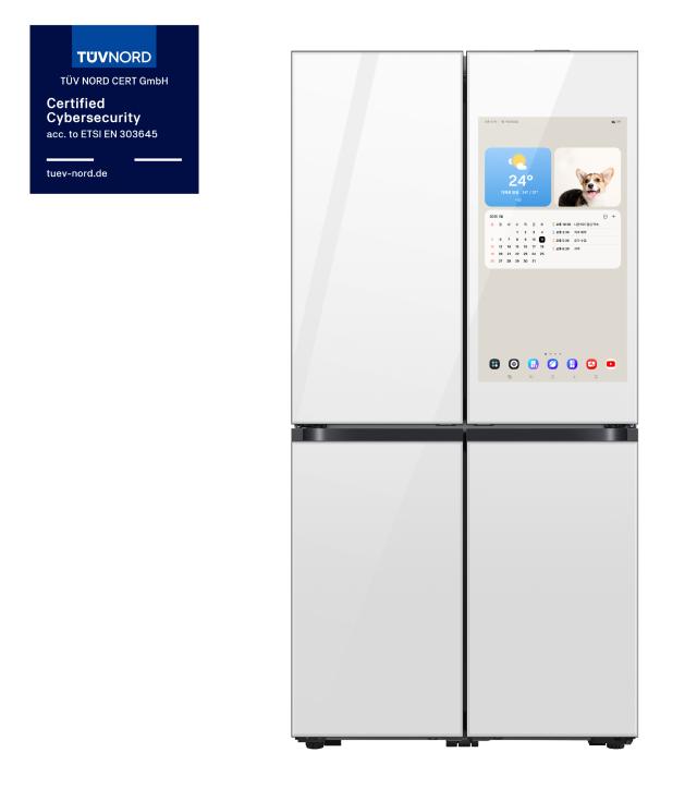 글로벌 시험∙인증기관인 TÜV Nord로부터 사물인터넷IoT 보안 인증을 받은 2025년형 삼성전자 비스포크 AI 패밀리허브 냉장고 사진삼성전자
