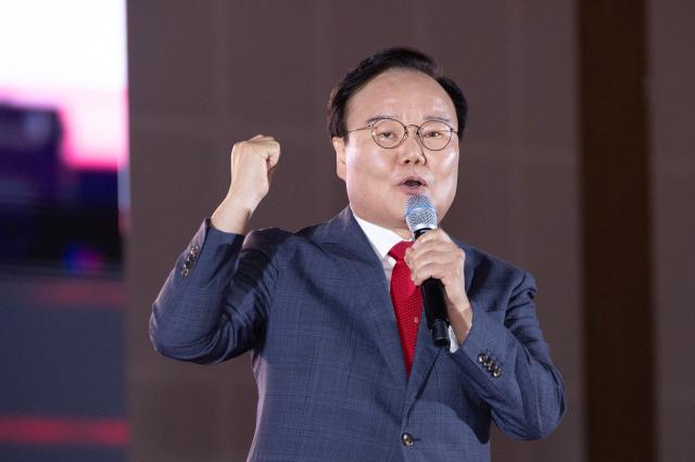 김재원 국민의힘 최고위원 후보가 22일 충북 청주시 흥덕구 청주오스코에서 열린 국민의힘 제6차 전당대회에서 비전 발표를 하고 있다 사진연합뉴스