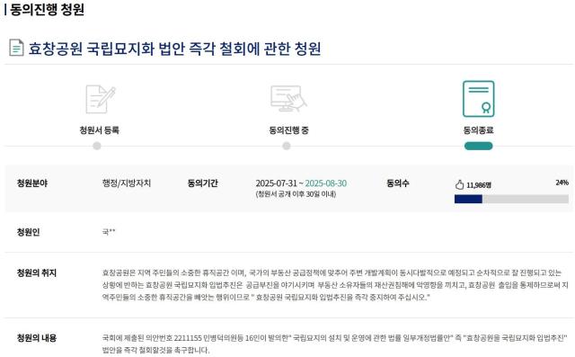 효창공원 국립묘지화 법안 즉각 철회에 관한 청원 사진 차유민 기자