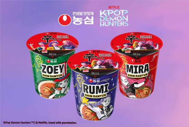 Nongshims Shin Ramyun cup noodles featuring characters from Netflix animation KPop Demon Hunters Courtesy of Nongshim