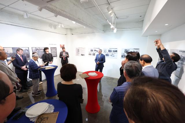 Russian Ambassador to South Korea Georgy Zinoviev delivers welcoming remarks at the opening of the exhibition 80th Anniversary of the End of World War II Remembering the Liberation of the Korean Peninsula at Gallery Kartina in Seoul on September 3 2025 AJP Han Jun-gu