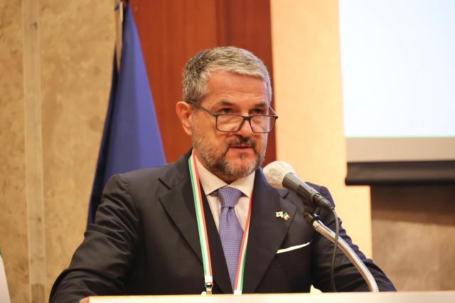 Italian Vice Minister of Enterprises and Made in Italy Valentino Valentini speaks at the Korea-Italy Business Forum at Lotte Hotel in Seoul on Sept 5 2025 AJP Han Jun-gu