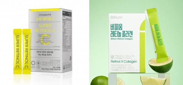왼쪽부터 아모레퍼시픽 바이탈뷰티 슈퍼 레티놀 C LG생활건강 생활정원 비피움 레티놀 콜라겐 사진각 사