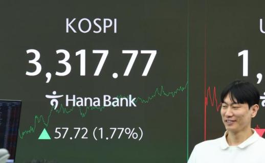 [포토] 코스피, 장중 최고점 넘어 3,317 돌파