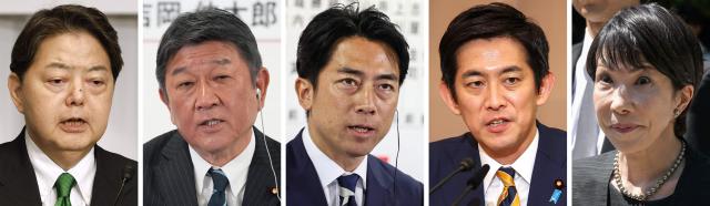 왼쪽부터 하야시 요시마사 일본 관방장관 모테기 도시미쓰 전 간사장 고이즈미 신지로 농림수산상 고바야시 다카유키 전 경제안보담당상 다카이치 사나에 전 경제안보담당상 사진AFP연합뉴스