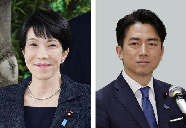 일본 집권 자민당 총재 선거에서 양강 구도를 형성하고 있는 다카이치 사나에 전 경제안보담당상왼쪽과 고이즈미 신지로 농림수산상 사진연합뉴스