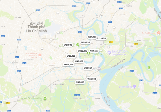 에어비앤비에서 베트남 호찌민시로 검색했을 때 나오는 임대주택 현황 사진에어비앤비 갈무리