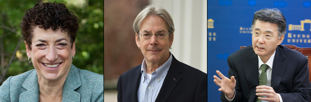 从左至右依次为哈佛大学教授内奥米·奥雷斯克斯、普林斯顿大学教授约翰·伊肯伯里、庆熙大学校长赵仁源。【图片来源 庆熙大学】