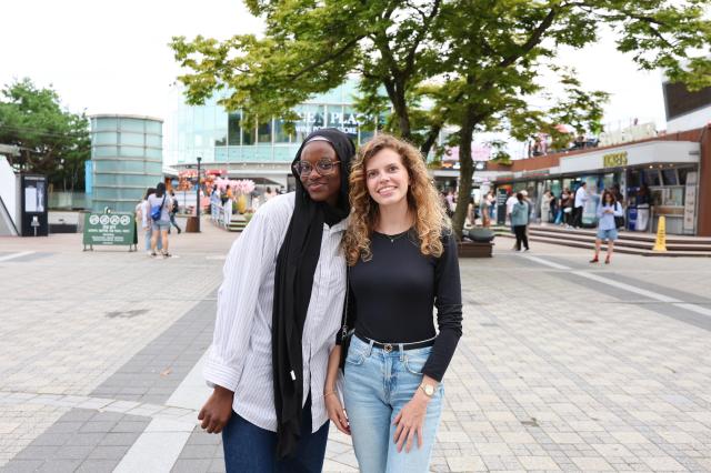 Johanna and Emma from France pose for a photoshoot at Namsan Tower in central Seoul on Sept 23 2025 AJP Han Jun-gu