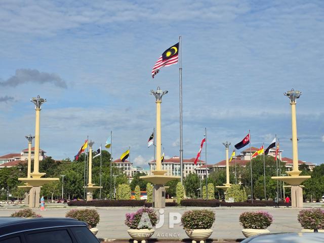 Dataran Putra or the Putra Square sits below the Perdana Putra the nations flag surrounded by flags of Malaysias 14 states Sept 29 2025 AJP Kim Dong-young