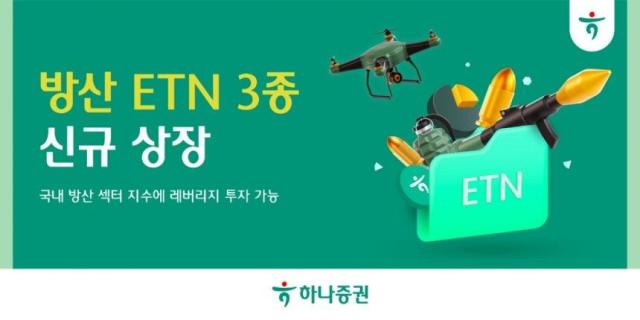하나증권은 국내 방산 섹터 지수를 추종하는 하나 K방산TOP10 ETN상장지수증권 하나 레버리지 K방산TOP10 ETN 하나 인버스 2X K방산TOP10 ETN 등 3종을 신규 상장했다사진하나증권