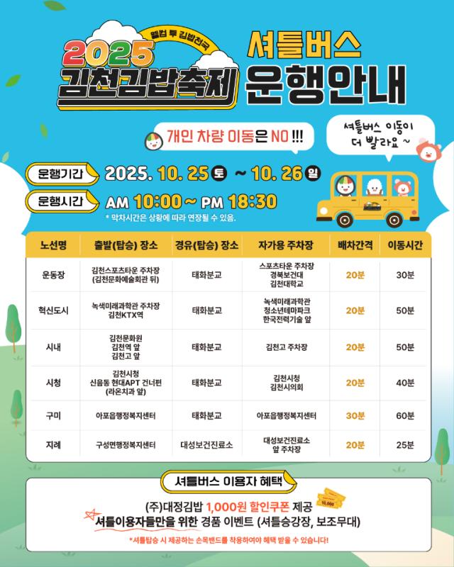 2025김천김밥출제 셔틀버스 운행안내 사진김천시