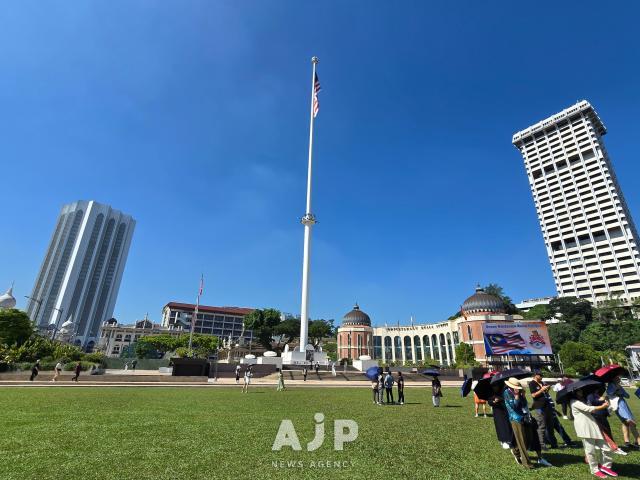 The national flag of Malaysia stands alongside its state flags at the Merdeka Square in Kuala Lumpur Oct 2 2025 AJP Kim Dong-young