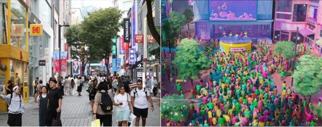 First Tourists stroll at the shopping district of Myeong-dong in Seoul on Sept 30 2025 AJP Yoo Na-hyun
Second A scene from Netflixs animated film KPop Demon Hunters Courtesy of Netflix  Graphics by AJP Song Ji-yoon