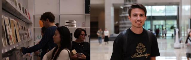 Left People look at souvenirs at the National Museum of Korea on Sept 30 2025 AJP Yoo Na-Hyun
Right Evan Stauv from France poses for a photos at the National Museum of Korea on Sept 30 2025 AJP Yoo Na-Hyun  Graphics by AJP Song Ji-yoon