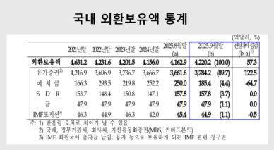 지난달 국내 외환보유액 4220억 달러...4달째 증가세 유지