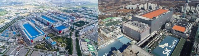 삼성전자 평택캠퍼스좌와 SK하이닉스 이천 M16 팹 모습 사진각 사
