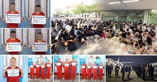 캄보디아 온라인사기 대응 위원회가 공개한 체포된 온라인사기 범죄자들 사진연합뉴스