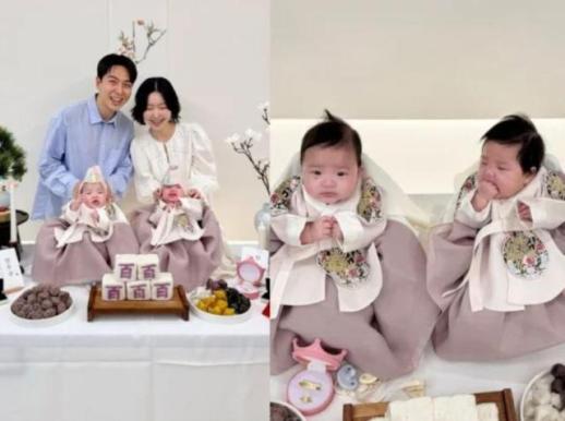 쌍둥이라 2배로 행복…레이디제인, 쌍둥이 100일상 사진 공개