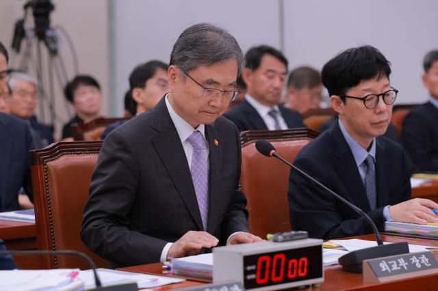조현 외교부 장관이 13일 오전 서울 여의도 국회에서 열린 외교통일위원회 국정감사에 출석하고 있다 20251013사진유대길 기자 dbeorlf123ajunewscom