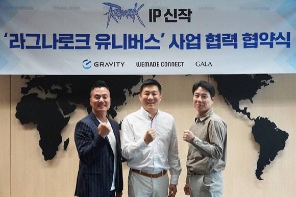 왼쪽부터 그라비티 박현철 대표 위메이드 커넥트 이호대 대표 갈라랩 김현수 대표 사진위메이드커넥트