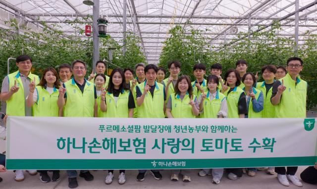 하나손해보험이 17일 경기도 여주 발달장애인 일터 프루메소셜팜에서 일손 나누기 봉사를 진행했다 사진하나손해보험