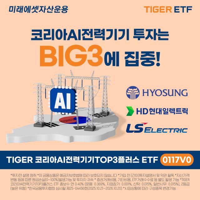 미래에셋자산운용은 한국거래소에 TIGER 코리아AI전력기기TOP3플러스 상장지수펀드ETF를 상장한다고 21일 밝혔다 사진미래에셋자산운용