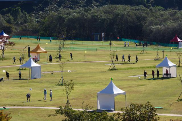 A panoramic view of Hanyeoul Park Golf Course in Pocheon Gyeonggi Province where the worlds first Professional Park Golf Test is being held from Oct 22 to 24 AJP Han Jun-gu