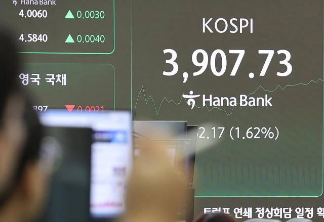 24일 서울 중구 하나은행 딜링룸 현황판에 코스피지수가 표시돼 있다 사진연합뉴스