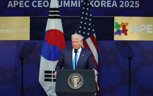대한상공회의소가 29일 경북 경주예술의전당에서 개최한 APEC CEO SUMMIT에서 도널드 트럼프 미국대통령이 특별연설을 했다 사진대한상공회의소