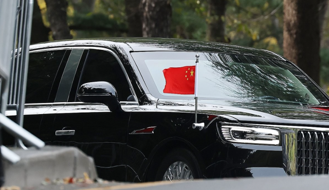 Chinese President Xi Jinping’s motorcade arrives in Gyeongju North Gyeongsang Province on Oct 30 2025 Yonhap