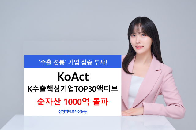 삼성액티브자산운용은 KoAct K수출핵심기업TOP30액티브 상장지수펀드ETF가 순자산 1000억원을 돌파해 1086억원을 기록했다고 31일 밝혔다  사진삼성액티브자산운용
