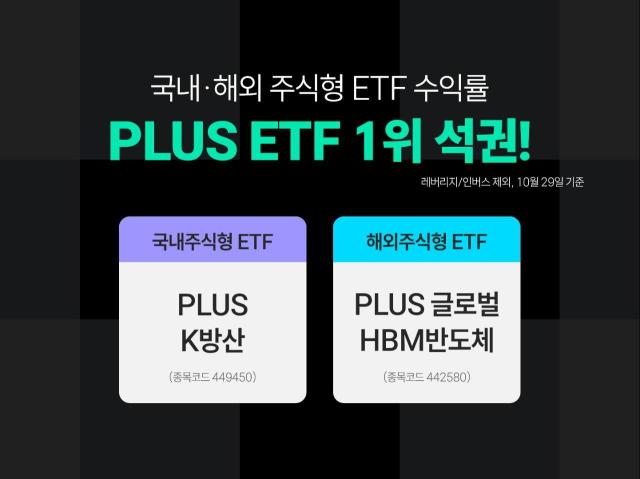 한화자산운용은 PLUS K방산 ETF상장지수펀드와 PLUS 글로벌HBM반도체 ETF가 각각 국내 해외 주식형 ETF 수익률 1위를 차지했다고 31일 밝혔다 사진한화자산운용